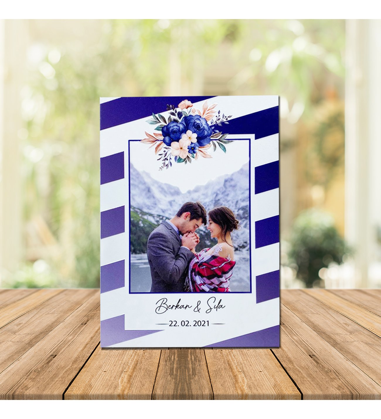 Kişiye Özel UV Baskılı Fotoğraflı Ahşap Çerçeve & Peluş Ayıcık ve İsimli Safir Yusufcuk Kolye