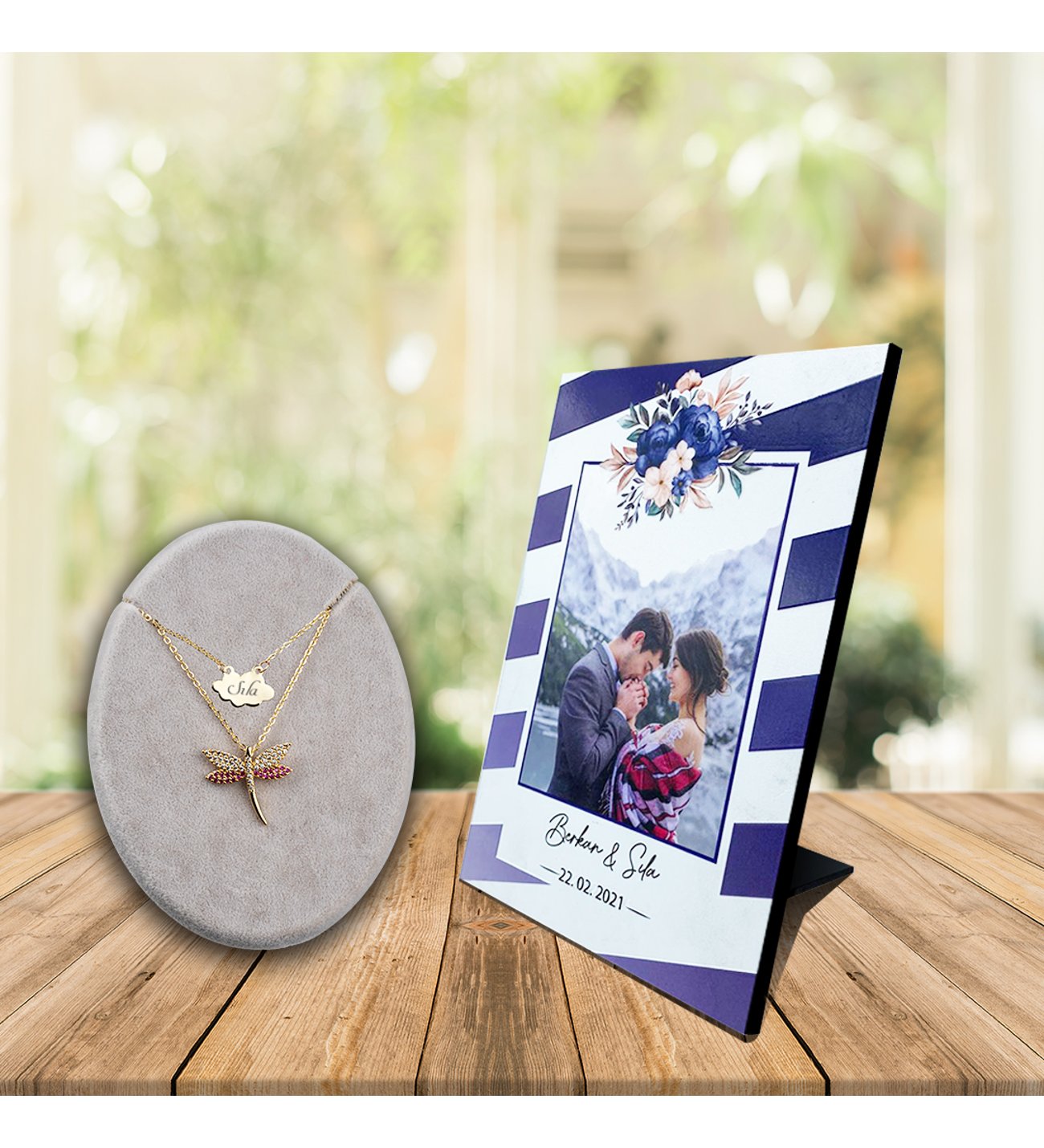 Kişiye Özel UV Baskılı Fotoğraflı Ahşap Çerçeve ve İsimli Ruby Yusufcuk  Kolye