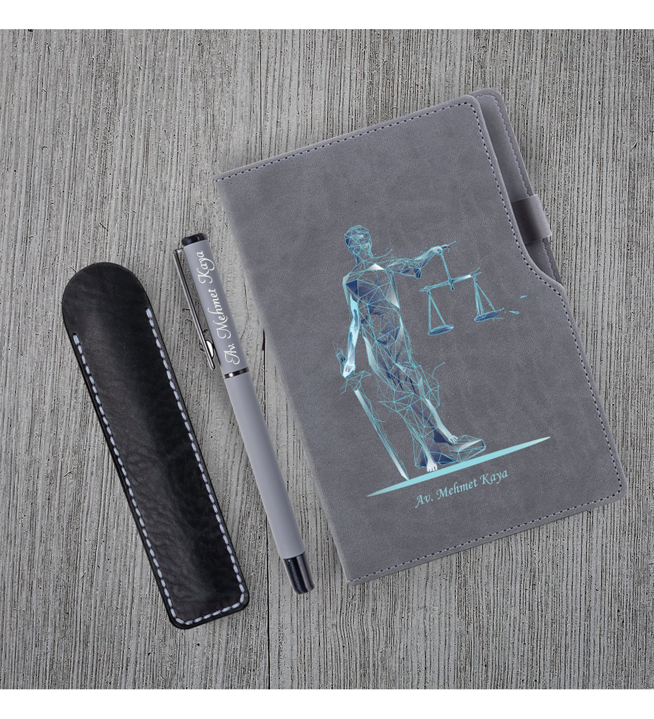 Kişiye Özel UV Baskılı Fütüristtik Tasarım Avukat Temalı Gri Defter & Gri Roller Kalem Seti Kişiye Özel UV Baskılı Fütüristtik Tasarım Avukat Temalı Gri Defter & Gri Roller Kalem Seti
