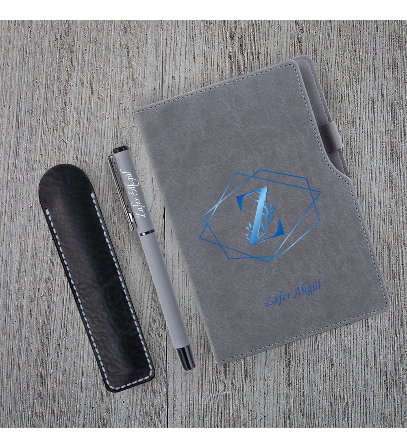 Kişiye Özel UV Baskılı Harfli Gri Defter & Gri Roller Kalem Seti Kişiye Özel UV Baskılı Harfli Gri Defter & Gri Roller Kalem Seti