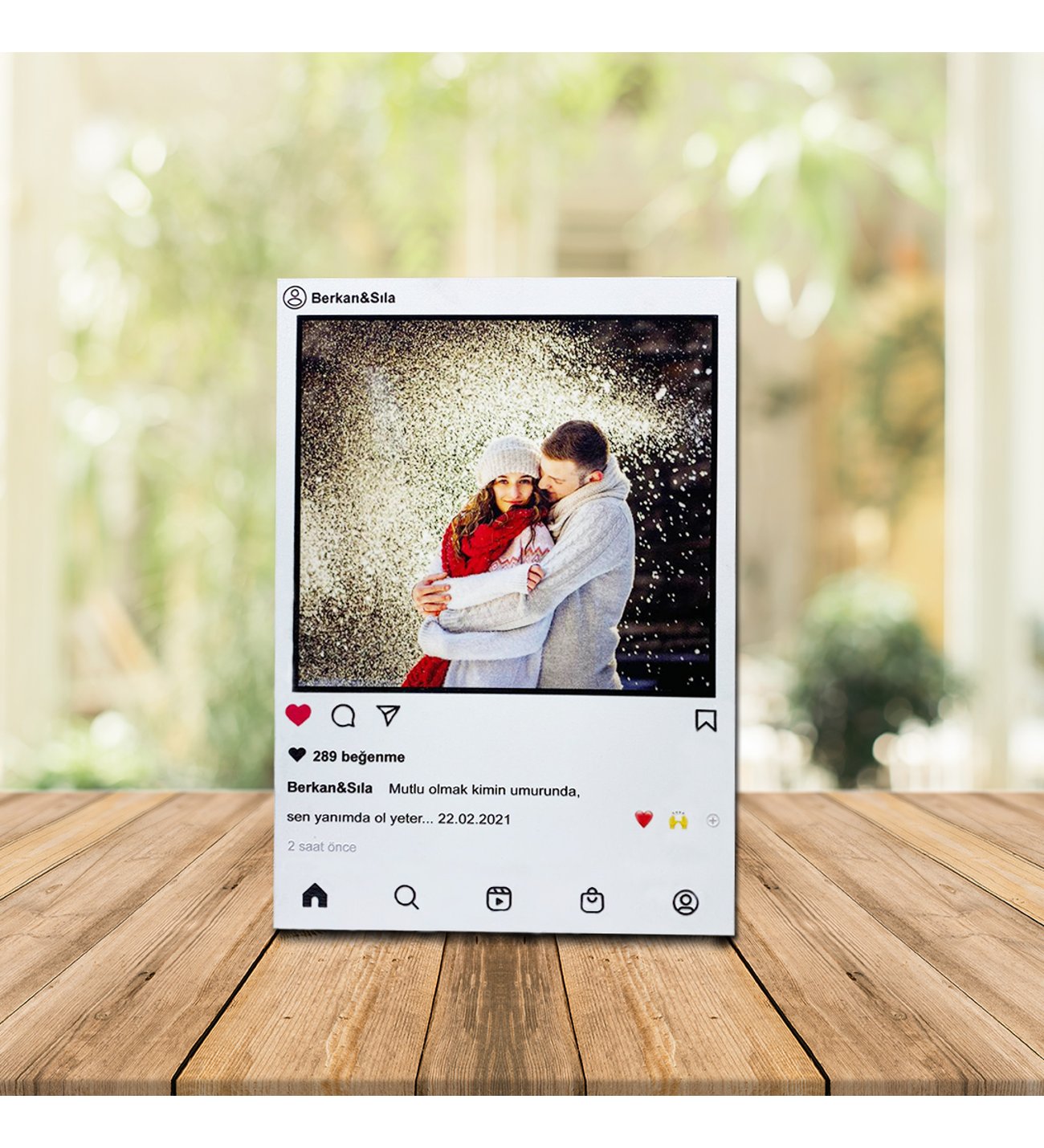 Kişiye Özel UV Baskılı Instagram Ahşap Çerçeve & Peluş Ayıcık ve Firuze Yusufcuk Kolye