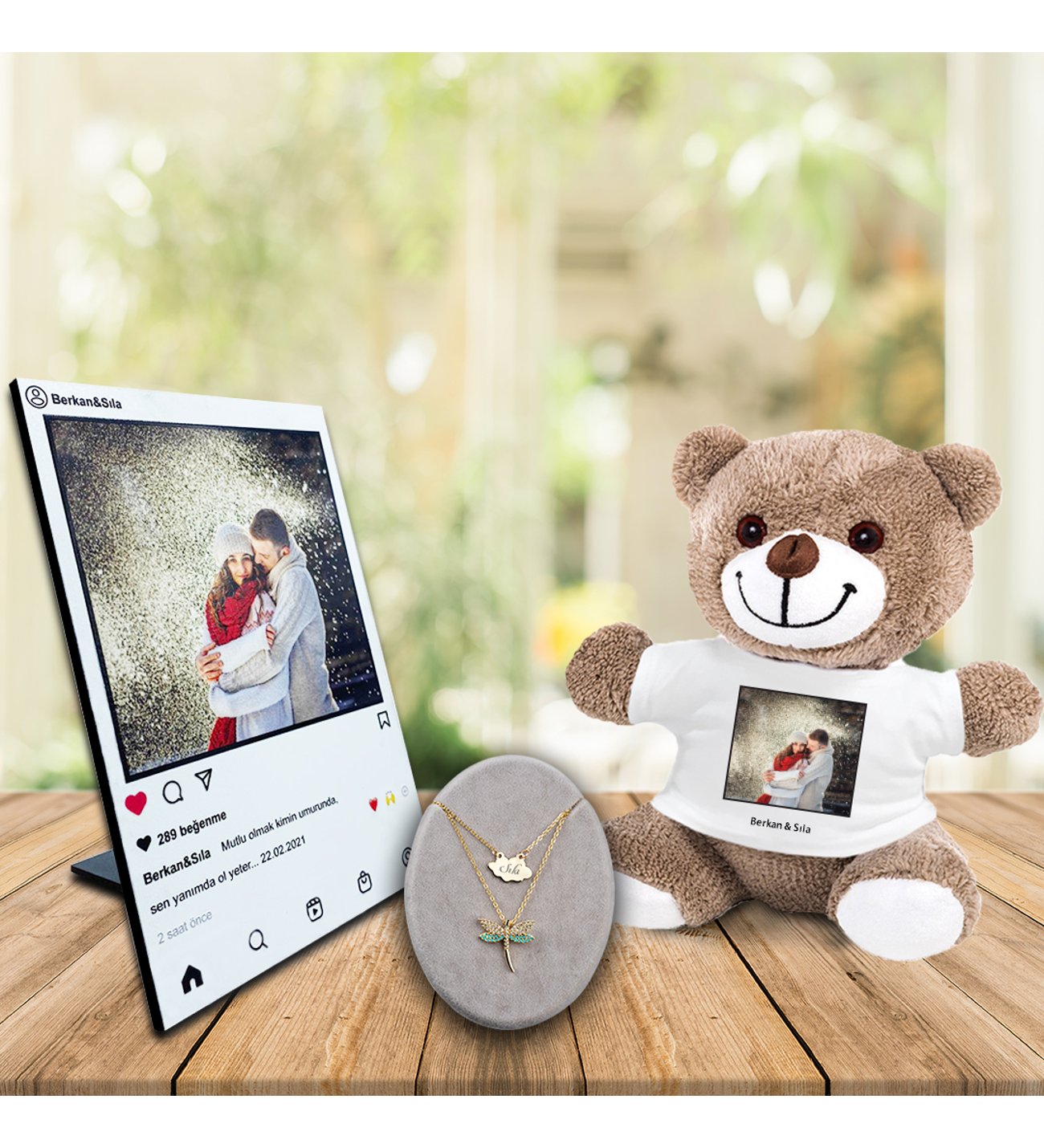 Kişiye Özel UV Baskılı Instagram Ahşap Çerçeve & Peluş Ayıcık ve İsimli Firuze Yusufcuk Kolye Kişiye Özel UV Baskılı Instagram Ahşap Çerçeve & Peluş Ayıcık ve İsimli Firuze Yusufcuk Kolye