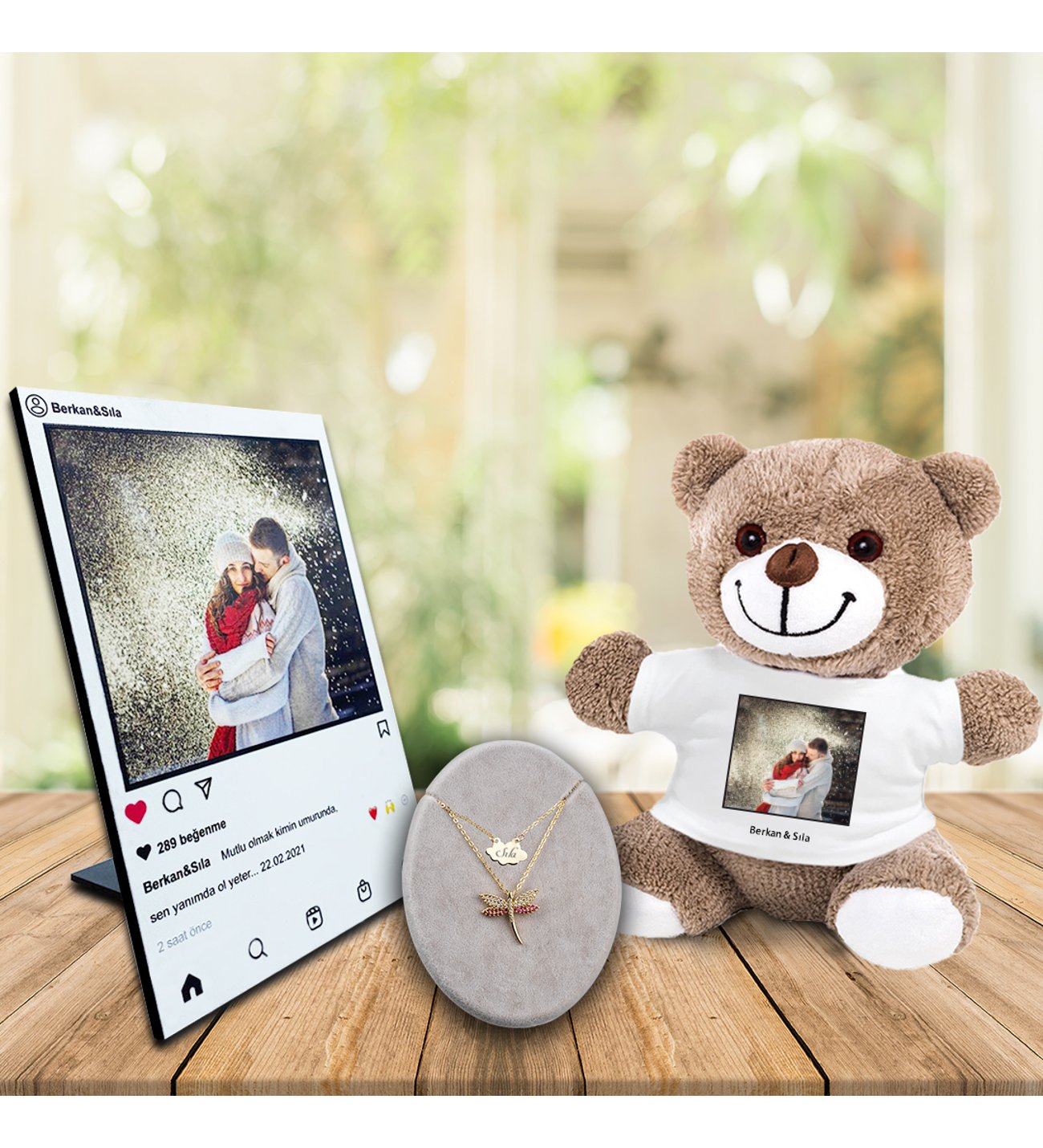 Kişiye Özel UV Baskılı Instagram Ahşap Çerçeve & Peluş Ayıcık ve İsimli Ruby Yusufcuk Kolye Kişiye Özel UV Baskılı Instagram Ahşap Çerçeve & Peluş Ayıcık ve İsimli Ruby Yusufcuk Kolye