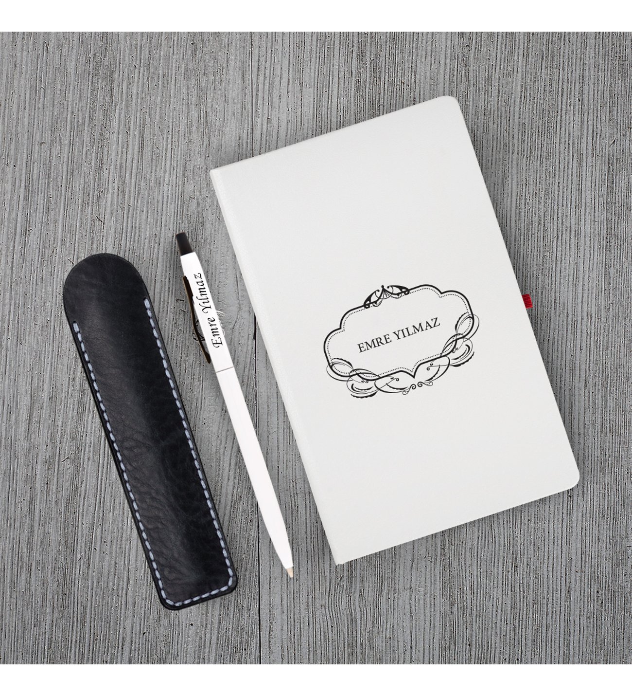 Kişiye Özel UV Baskılı Klasik Model Beyaz Defter ve Beyaz Tükenmez Kalem ve Kupa Seti