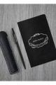 Kişiye Özel UV Baskılı Klasik Model Siyah  Defter ve Siyah Tükenmez Kalem ve Kupa Seti