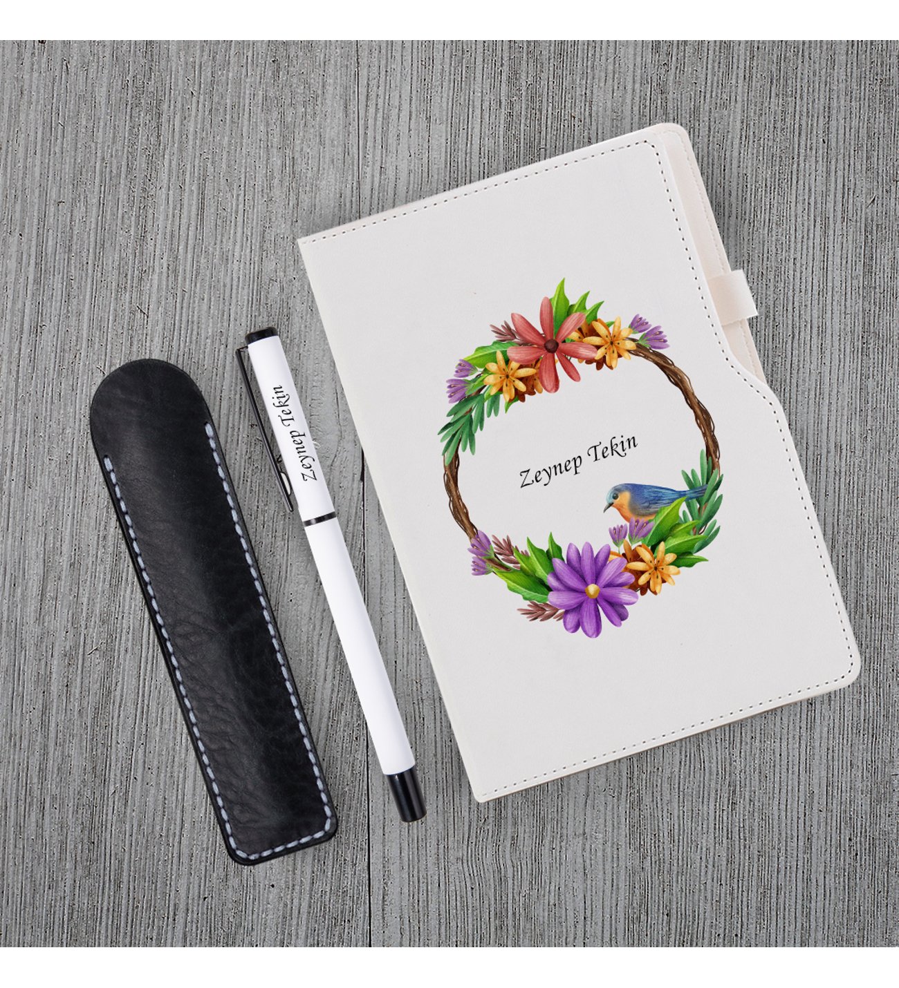 Kişiye Özel UV Baskılı Kuş Desenli Beyaz Defter Roller Kalem Kupa Seti Kişiye Özel UV Baskılı Kuş Desenli Beyaz Defter Roller Kalem Kupa Seti