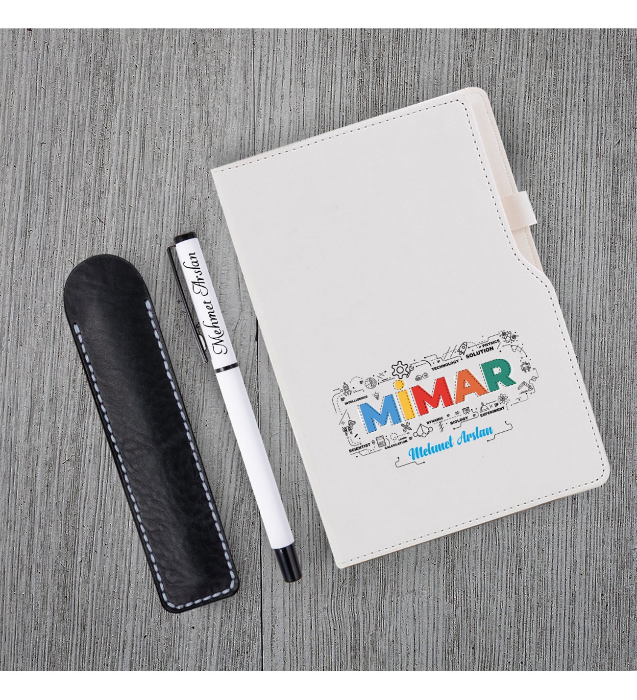 Kişiye Özel UV Baskılı Mimar Temalı Beyaz Defter & Beyaz Roller Kalem Seti Kişiye Özel UV Baskılı Mimar Temalı Beyaz Defter & Beyaz Roller Kalem Seti