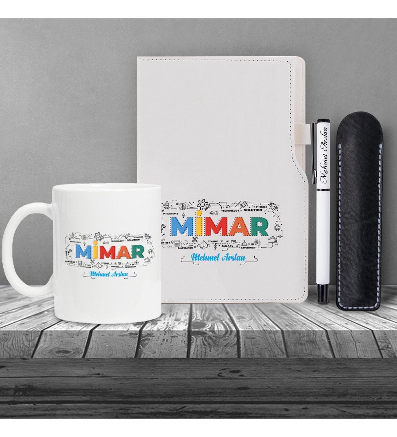 Kişiye Özel UV Baskılı Mimar Temalı Beyaz Defter & Beyaz Roller Kalem ve Kupa Seti Kişiye Özel UV Baskılı Mimar Temalı Beyaz Defter & Beyaz Roller Kalem ve Kupa Seti