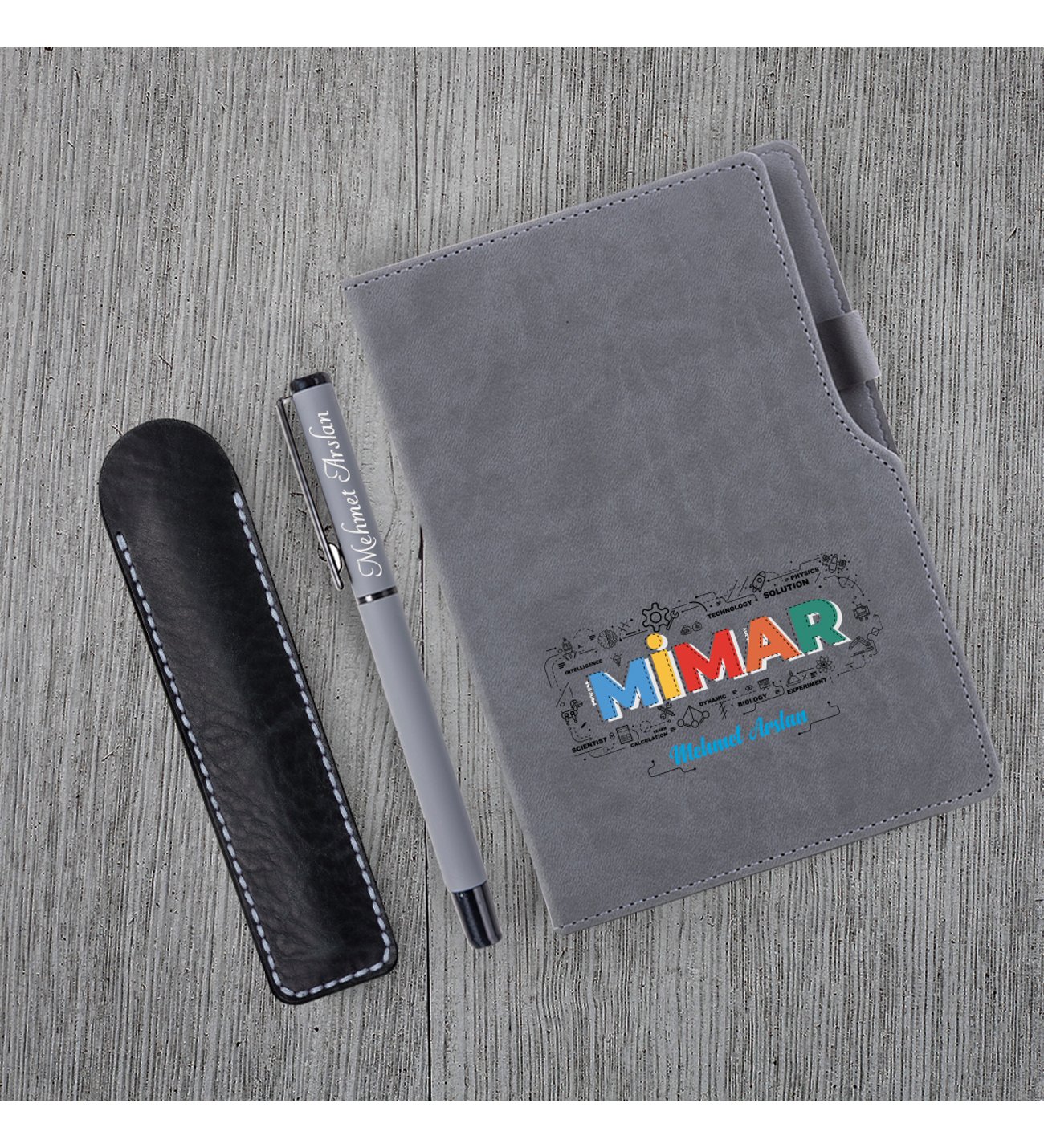 Kişiye Özel UV Baskılı Mimar Temalı Gri Defter & Gri Roller Kalem Seti Kişiye Özel UV Baskılı Mimar Temalı Gri Defter & Gri Roller Kalem Seti
