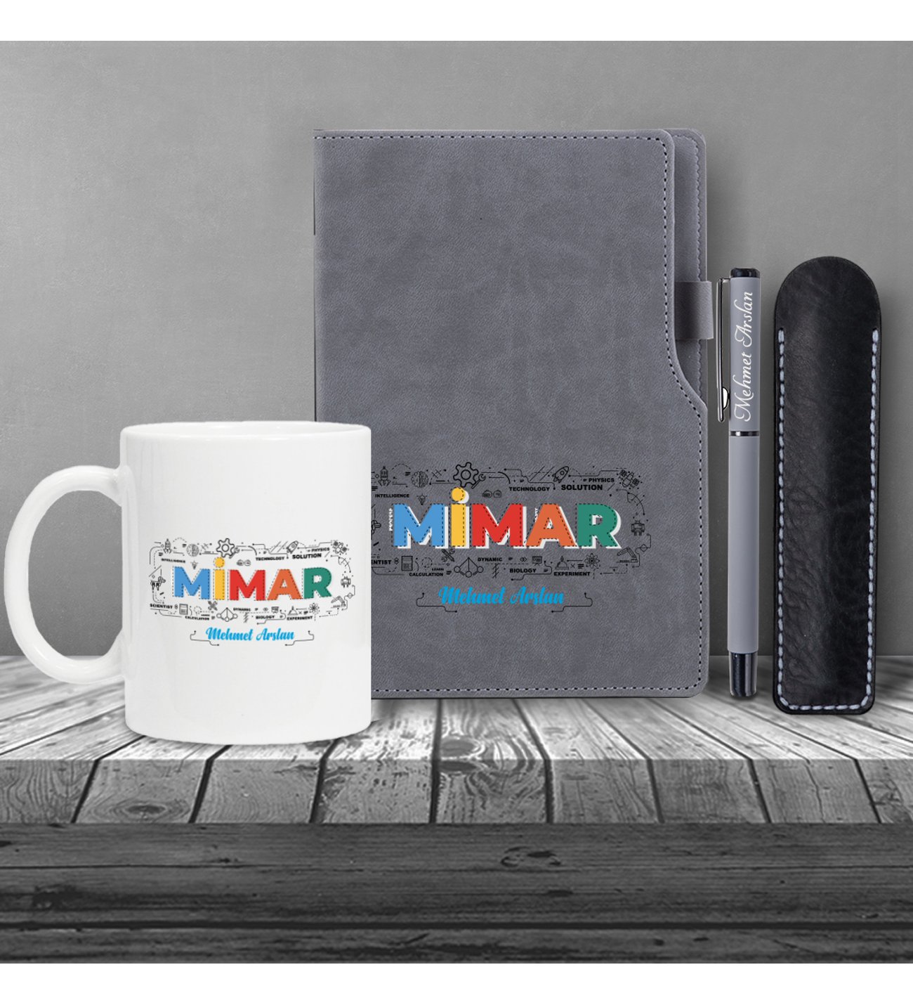 Kişiye Özel UV Baskılı Mimar Temalı Gri Defter & Gri Roller Kalem ve Kupa Seti Kişiye Özel UV Baskılı Mimar Temalı Gri Defter & Gri Roller Kalem ve Kupa Seti