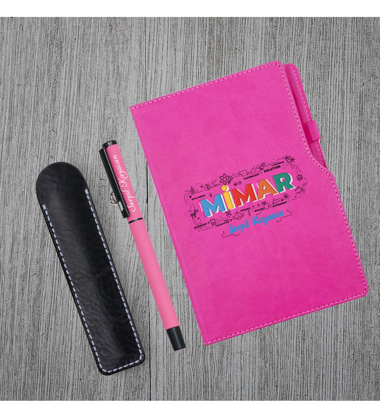 Kişiye Özel UV Baskılı Mimar Temalı Pembe Defter & Pembe Roller Kalem ve Kupa Seti Kişiye Özel UV Baskılı Mimar Temalı Pembe Defter & Pembe Roller Kalem ve Kupa Seti