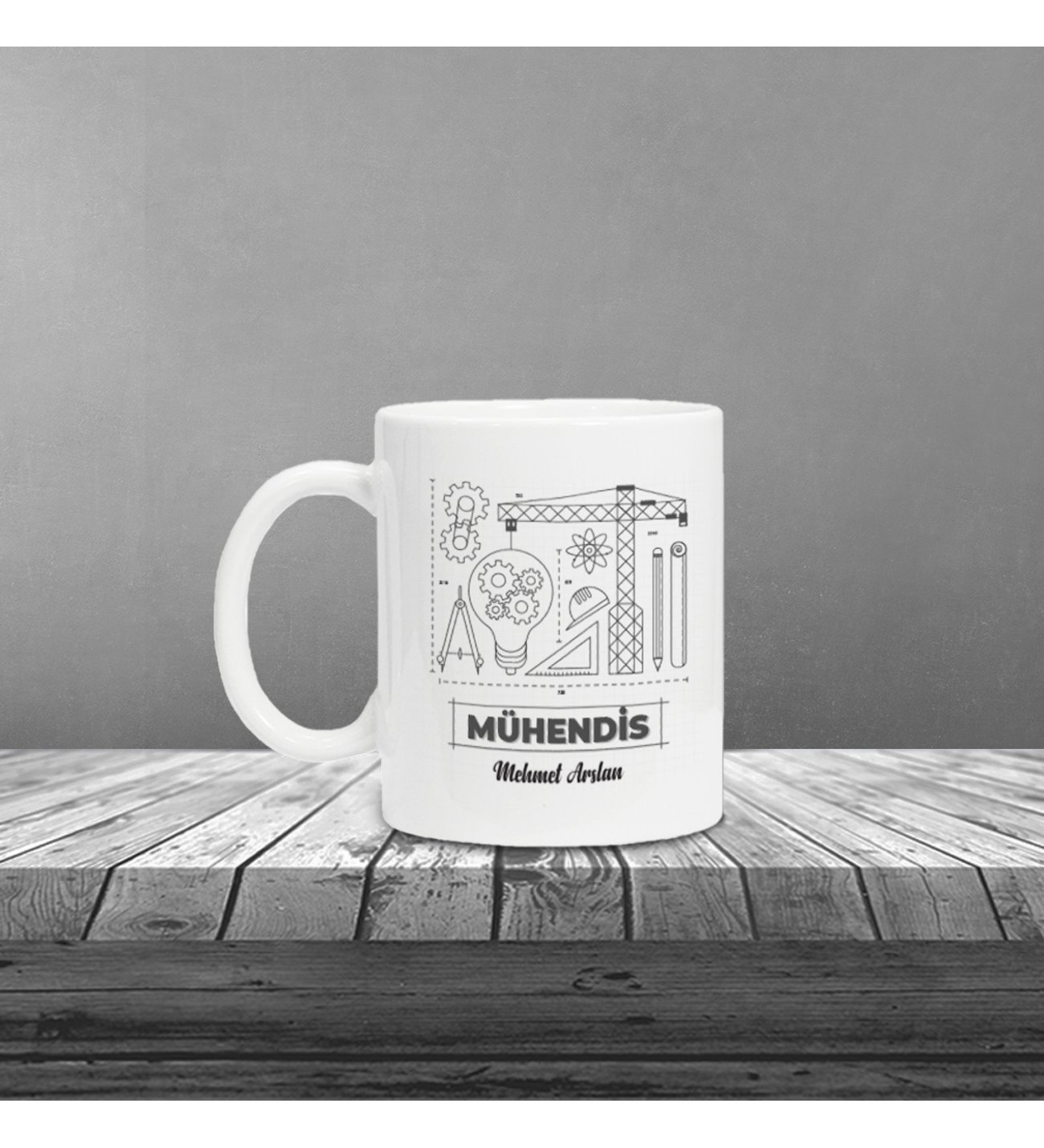 Kişiye Özel UV Baskılı Mühendis Temalı Beyaz Defter & Beyaz  Roller Kalem ve Kupa Seti