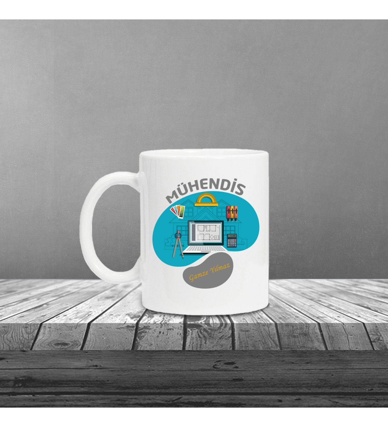 Kişiye Özel Uv Baskılı Mühendis Temalı Gri Defter & Fonksiyonel Mühendis Kalemi ve Kupa Seti