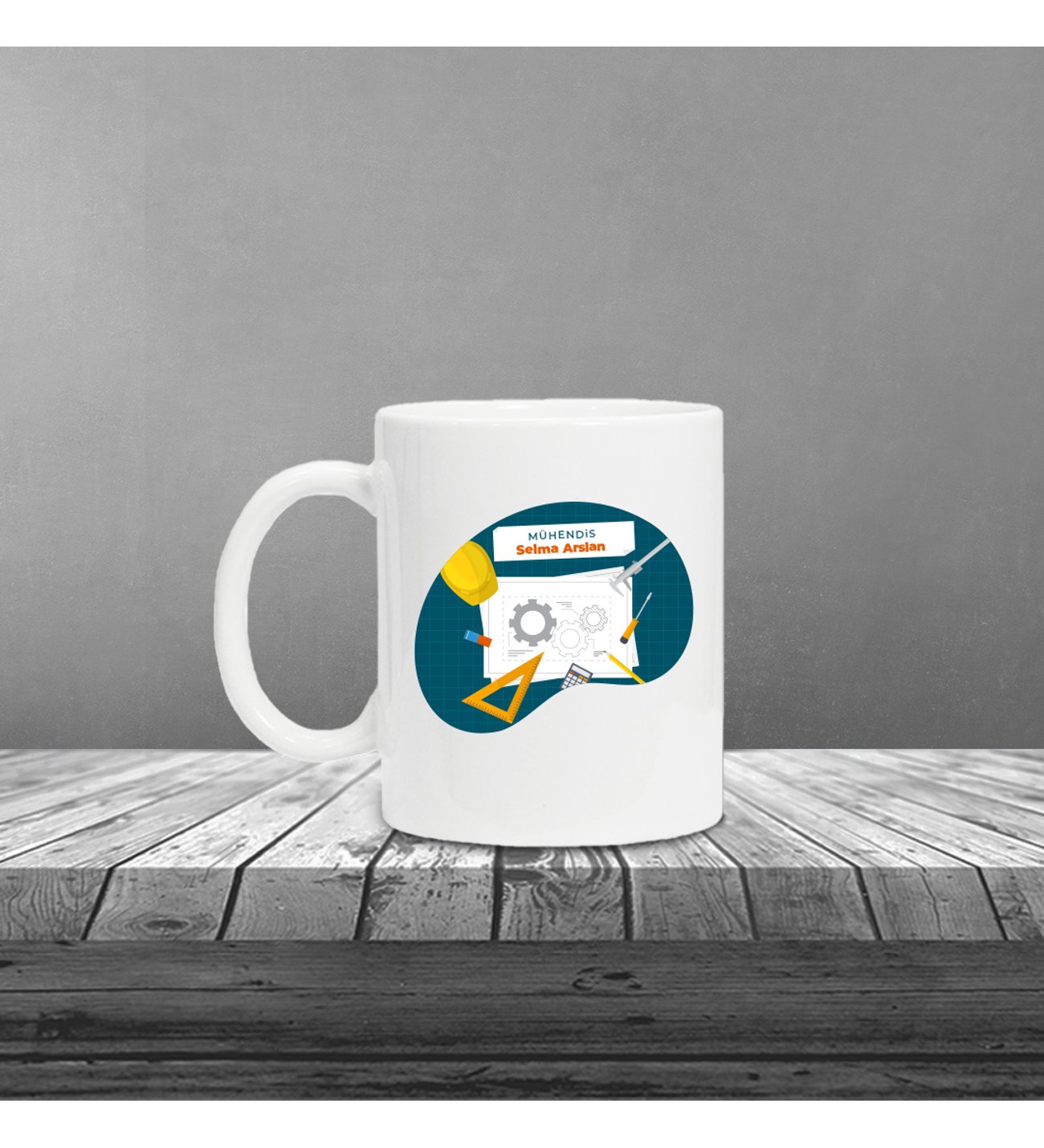 Kişiye Özel UV Baskılı Mühendis Temalı Gri Defter & Gri Roller Kalem ve Kupa Seti