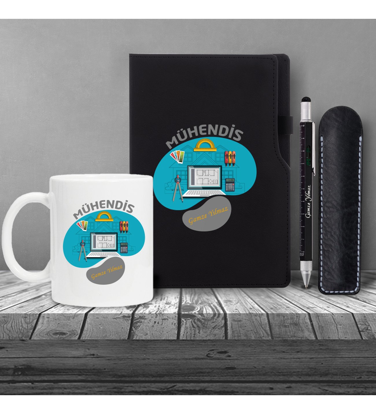 Kişiye Özel Uv Baskılı Mühendis Temalı Siyah Defter & Fonksiyonel Mühendis Kalemi ve Kupa Seti Kişiye Özel Uv Baskılı Mühendis Temalı Siyah Defter & Fonksiyonel Mühendis Kalemi ve Kupa Seti