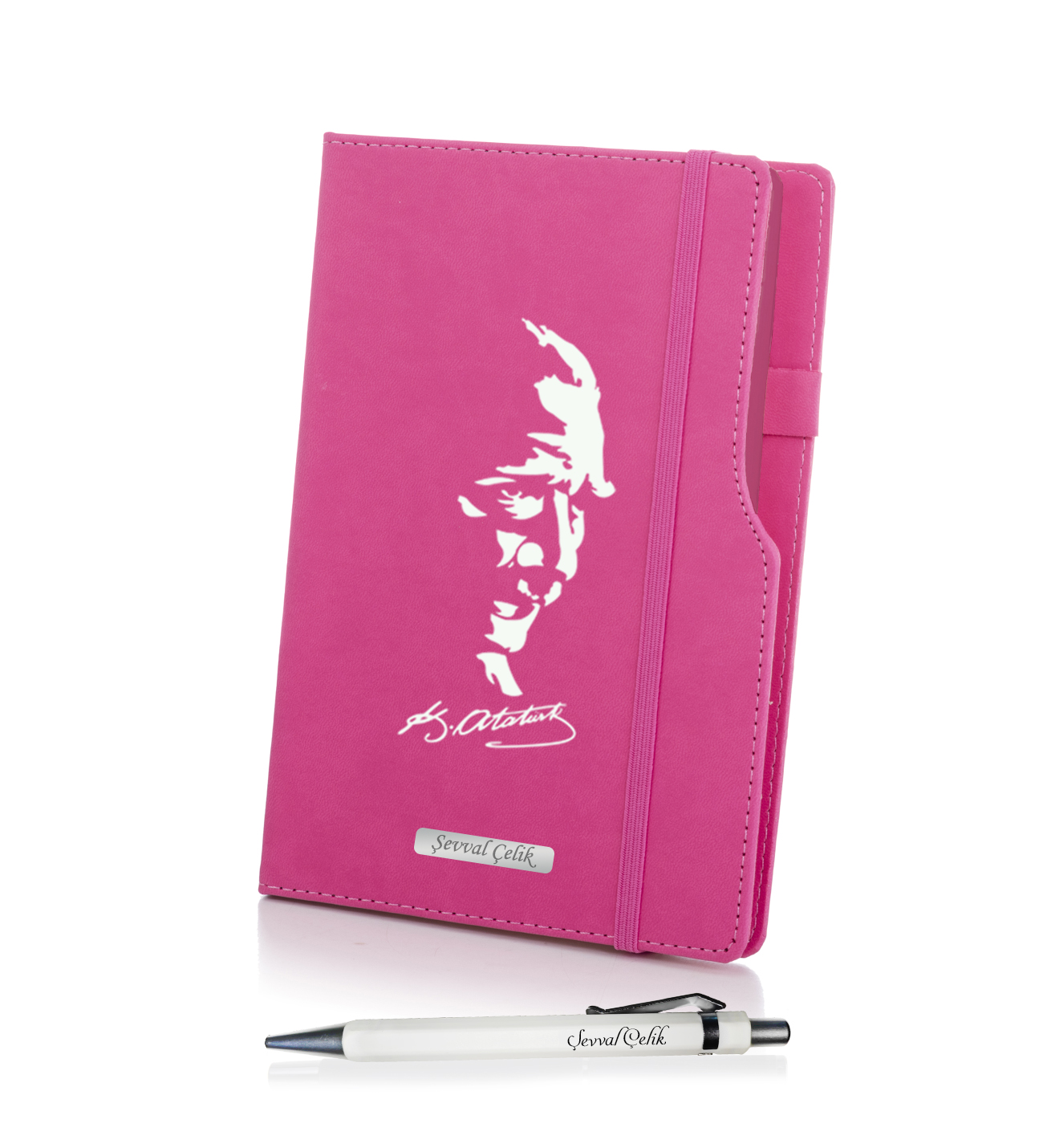 Kişiye Özel UV Baskılı Öğretmenler Günü Temalı Atatürk Siluletli  Pembe Defter & Beyaz  Kalem ve En İyi Öğretmen  Kupa Seti