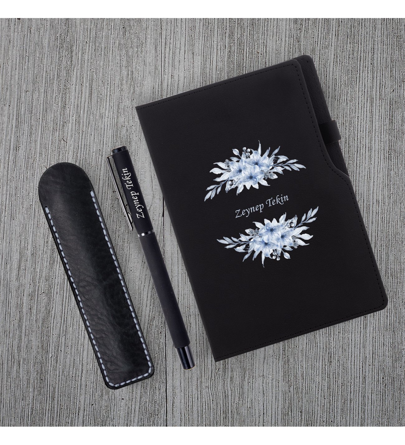Kişiye Özel UV Çiçekli Siyah Defter Kalem Kupa Seti Kişiye Özel UV Çiçekli Siyah Defter Kalem Kupa Seti