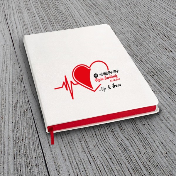 Kişiye Özel Uv Spotify Kodlu Bizim Şarkımız Baskılı Kalpli Beyaz Defter ( Kırmızı Kenar ) & Beyaz Tükenmez Kalem ve Kupa Kişiye Özel Uv Spotify Kodlu Bizim Şarkımız Baskılı Kalpli Beyaz Defter ( Kırmızı Kenar ) & Beyaz Tükenmez Kalem ve Kupa