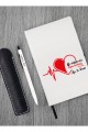 Kişiye Özel  Uv Spotify Kodlu Bizim Şarkımız Baskılı Kalpli  Beyaz Defter ( Siyah Kenar ) & Beyaz Tükenmez Kalem Seti