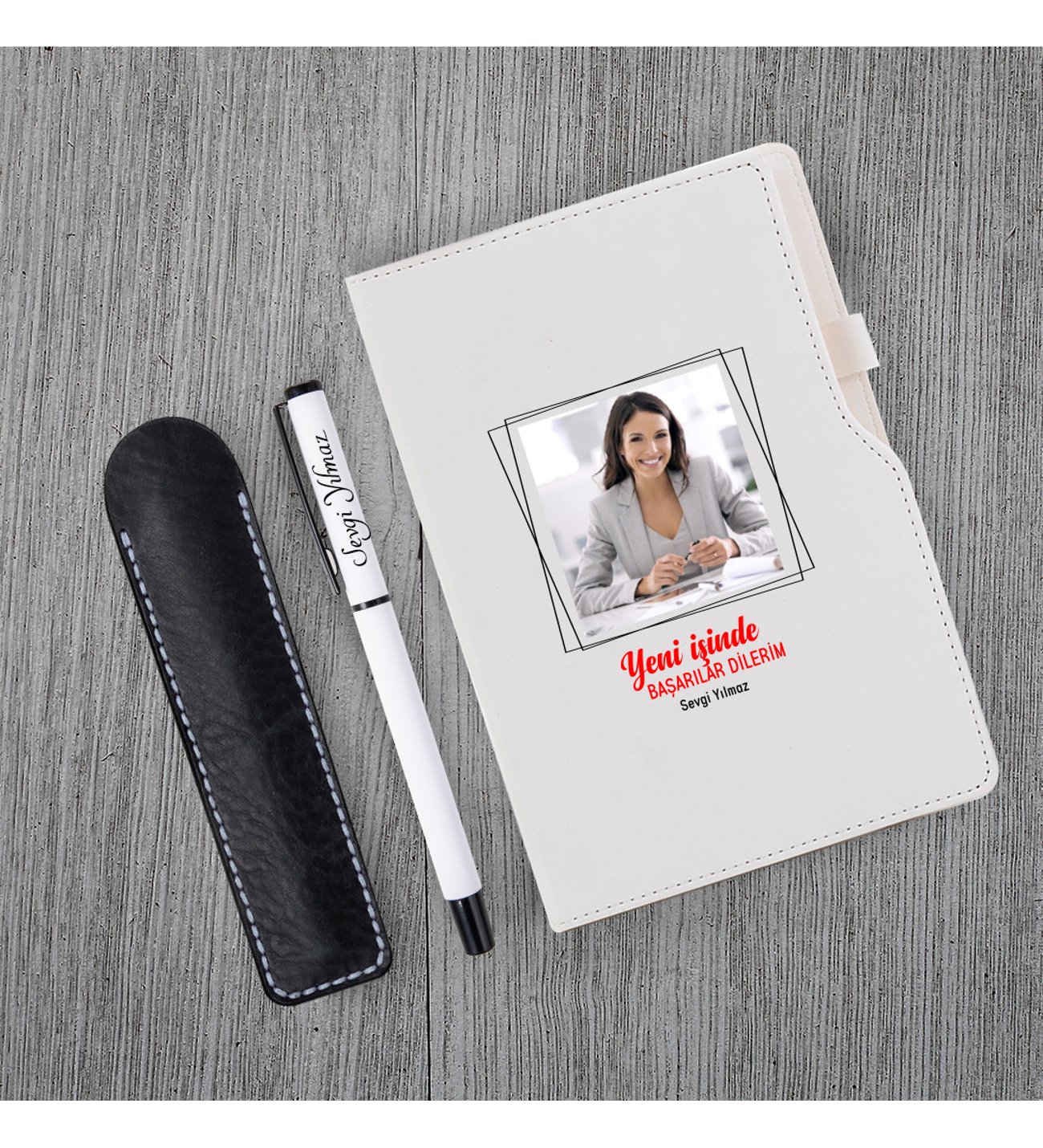 Kişiye Özel Yeni İş Temalı Beyaz Defter & Beyaz Roller Kalem ve Kupa Seti