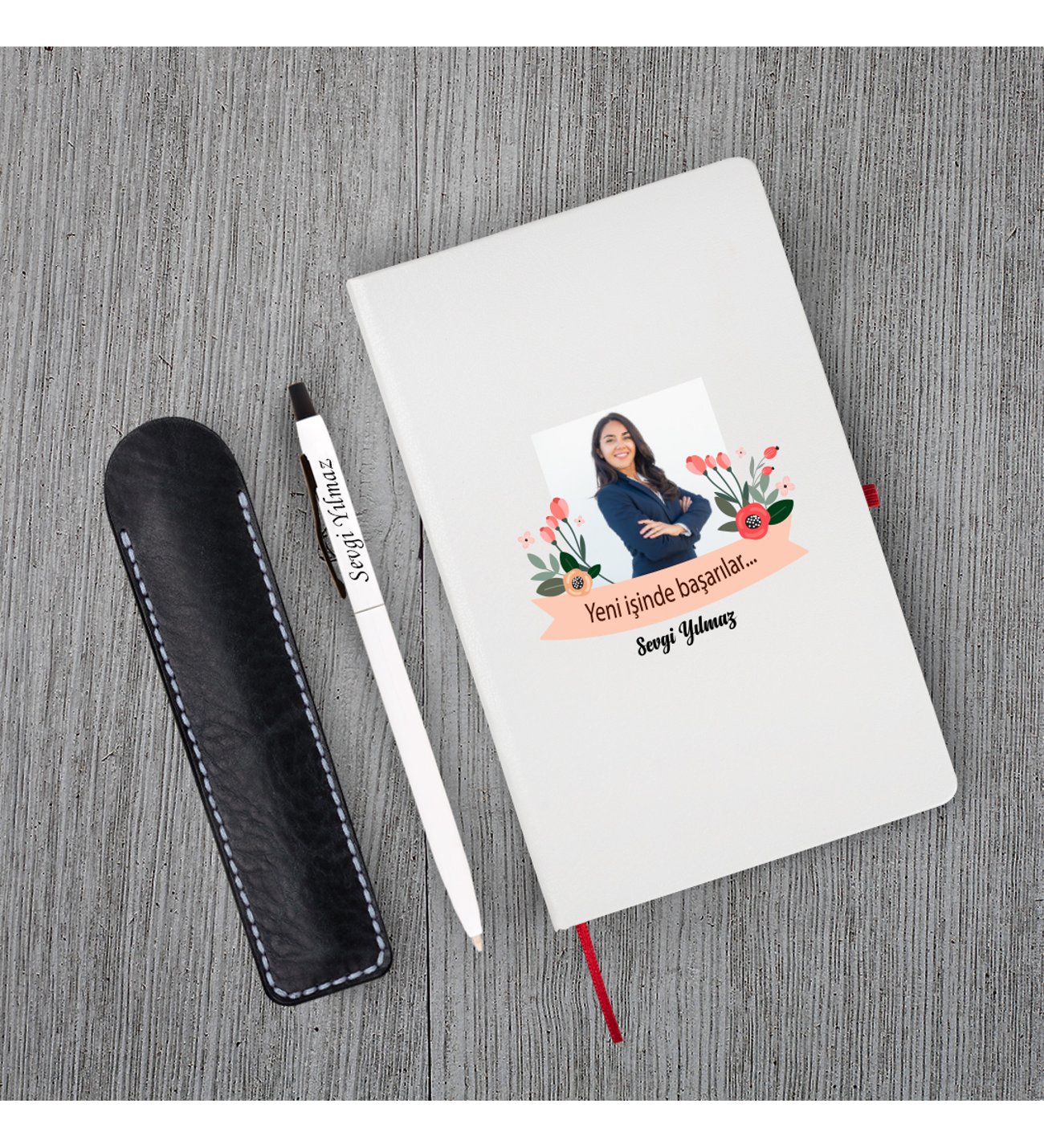 Kişiye Özel Yeni İş Temalı Beyaz Defter & Beyaz Tükenmez Kalem ve Kupa