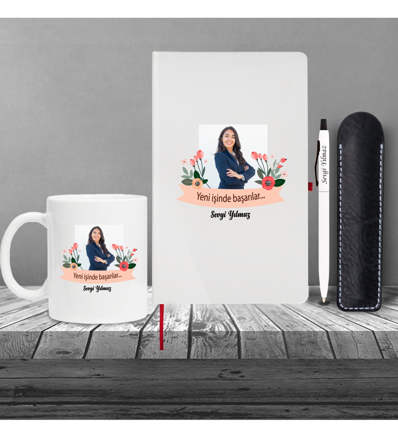Kişiye Özel Yeni İş Temalı Beyaz Defter & Beyaz Tükenmez Kalem ve Kupa