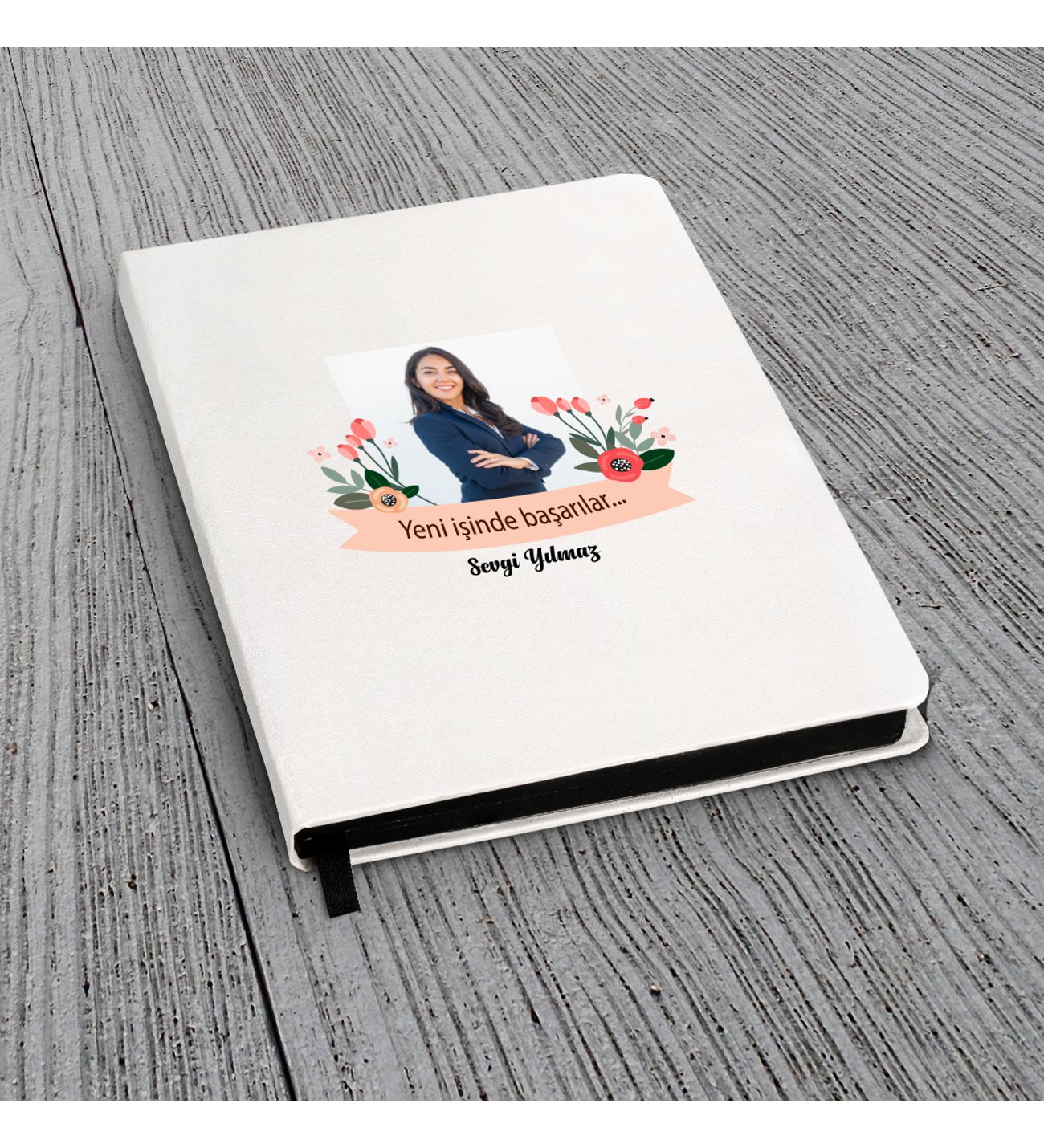 Kişiye Özel Yeni İş Temalı Beyaz Defter ( Siyah Kenar ) & Beyaz Tükenmez Kalem ve Kupa