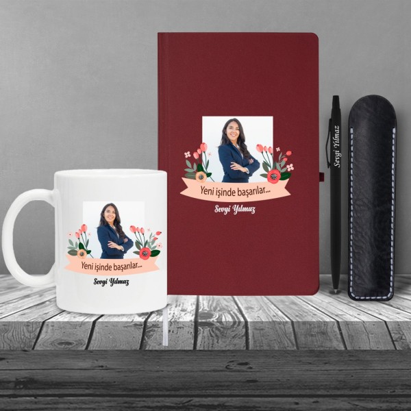 Kişiye Özel Yeni İş Temalı Bordo Klasik Defter & Siyah Tükenmez Kalem ve Kupa Kişiye Özel Yeni İş Temalı Bordo Klasik Defter & Siyah Tükenmez Kalem ve Kupa