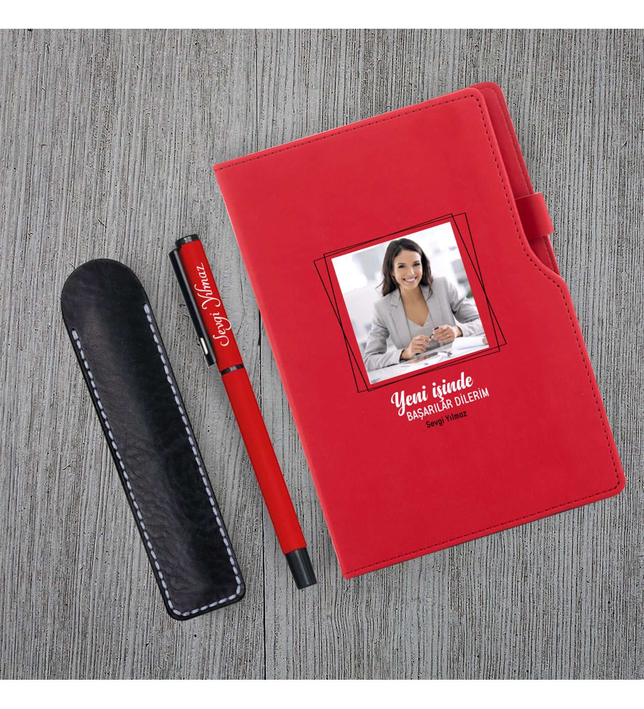 Kişiye Özel Yeni İş Temalı Kırmızı Defter & Kırmızı Roller Kalem ve Kupa Seti