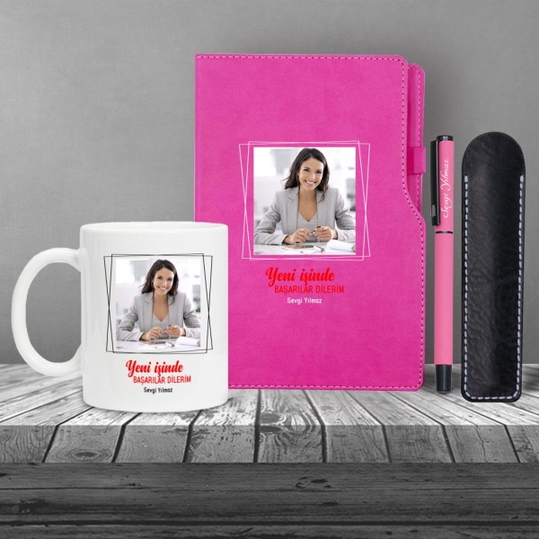 Kişiye Özel Yeni İş Temalı Pembe Defter & Pembe Roller Kalem ve Kupa Seti Kişiye Özel Yeni İş Temalı Pembe Defter & Pembe Roller Kalem ve Kupa Seti
