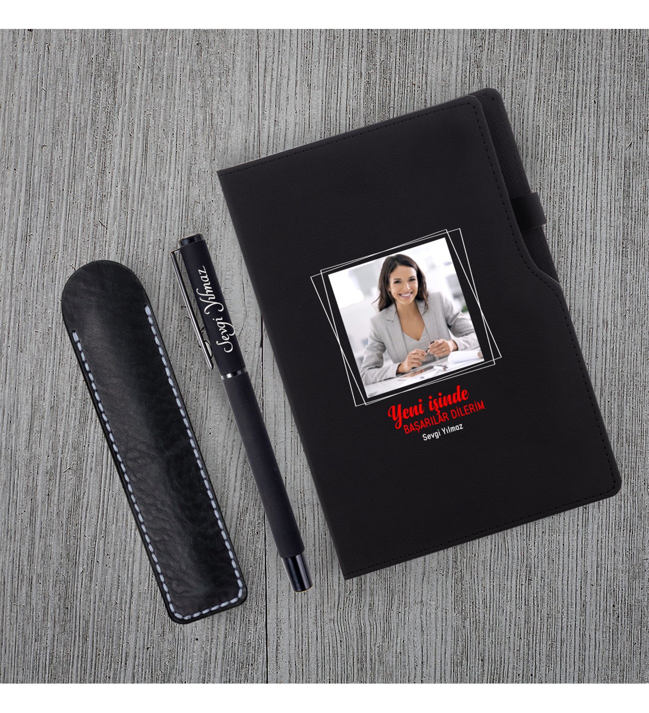 Kişiye Özel Yeni İş Temalı Siyah Defter & Siyah Roller Kalem Kişiye Özel Yeni İş Temalı Siyah Defter & Siyah Roller Kalem