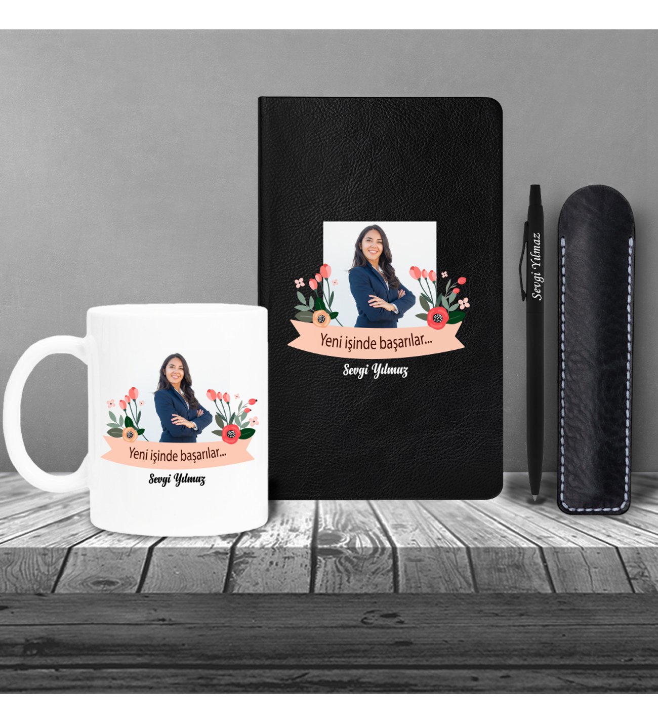 Kişiye Özel Yeni İş Temalı Siyah Klasik  Defter & Siyah Tükenmez Kalem ve Kupa Seti
