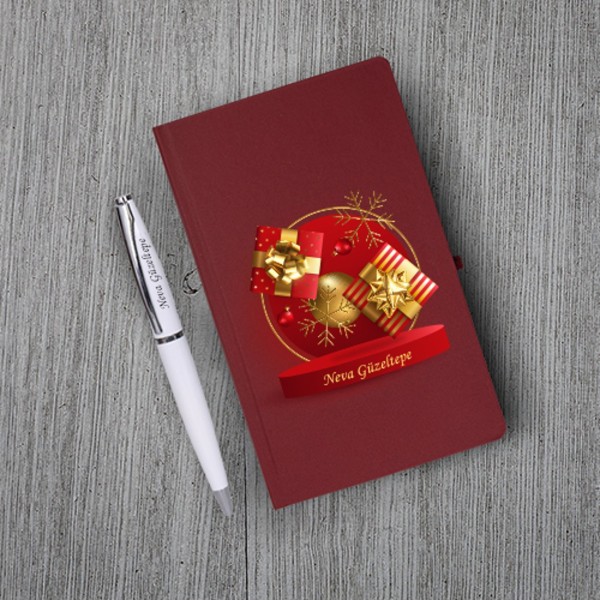 Yılbaşı Özel Klasik Bordo Defte Tükenmez Kalem Hediye Seti